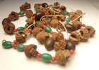 Antique 1900s Native American Indian Carved Peach Pit Basket Trade Bead Necklace