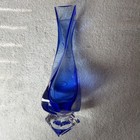 Vintage Cobalt Blue 9 Inch Twisted  Angular Heavy Artglass Vase 