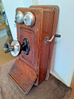 Vtg Tiger Stripe Oak Kellogg Chicago Wall Telephone 1900 s All Original Complete