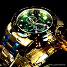 Mens Invicta Pro Diver Scuba 18kt Gold Plated Chronograph Green 48mm Watch New