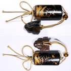 Inro Netsuke Japanese Antique Wooden Pill Case Lacquer Makie Boat And Wild Geese