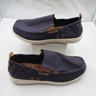 Crocs Walu Syn Men Size 12 Casual Canvas Comfort Slip On Loafers Navy Blue Brown