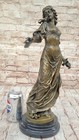 Victorian Lady Signed Sculpture Elegant Art Nouveau Bronze Statue Figurine Deco
