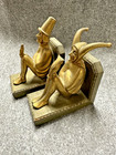 Vintage 1930s  Art Deco Jester And Wisdom Brass Bookends Orig Funky Art Decor