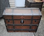 Antique Dome Top Steamer Trunk Camelback Chest 1872 Eagle Lock Original Tray