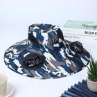 Sun Boonie Hat Wide Brim 2 Fans Usb Charging For Fishing Hiking Sport Beach Navy
