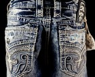  220 Mens Rock Revival Jeans  regan  Leather Inserts Straight 38 X 30