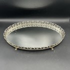 Vintage Gold Filigree Oval Mirror Vanity Tray 14 x9  Jewelry Display Silver Tone