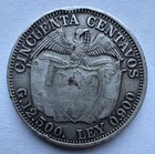 1918 Colombia 50 Centavos Km  193 2  900 Silver Coin