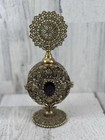 Vtg Victorian Vanity Set Mirror Brush Perfume Bottle Purple Jewel Filigree