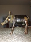 Antique Europea Bronze Sculpture Armor Wildboar Pig Statue Home Office Art Decor
