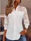 Women s Lace Long Sleeve Blouse V Neck Button Casual Shirt Elegant White Top