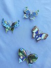 Vintage Cloisonne  Enameled Magnetic Metal Butterfly Set Of 4 Each 3 