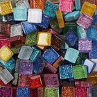 Mixed Color Mosaic Glass Tiles Shine Crystal Glass Pieces Bulk Square Glitter   