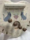 Vintage 80s Wooden 9 1 2  Cat Chimes Flowers Door Harp White Heart Country Charm