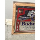 Vintage Budweiser Beer Red Label Stamford Art Wood Framed Bar Mirror Sign