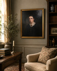 Large Antique 19th Century Oil Portrait Of Victorian  Gothic Lady Oil On Canvas
