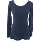 Free People Waffle Knit Thermal Small Black Scoop Neck Long Sleeve Shirt Top