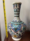 Vintage Kutahya Turkish Pottery Vase Handmade Hand Painted Blue Turquoise