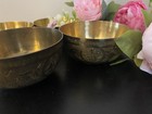 Vintage Small Chinese Engraved Dragon Oriental Brass Bowl 3 5    Wide Set Of 4