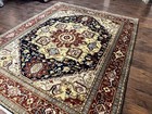 Indo Per sian Heriz Rug 8x10  Geometric Medallion  Serapi Carpet  Wool Vintage
