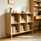 Bookcase Storage Organizer 6 Cube 2 Tier Low Solid Wood With Open Shelves   Legs