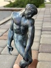 Adam After Auguste Rodin Patinated Bronze Vintage Sculpture Marble Man Decor Art