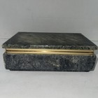 Vintage Grey Marbled Stone Rectangle Trinket Box  Hinged Lid Gold Trim 7 1 4l