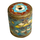 Antique Japanese Cloisonne Large Cylinder Bead With Brass Trim - Meiji Period