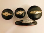 Antique Lot Of 3 Ebony Dresser Jars W  Sterling Accents   Ebony Nail Buffer
