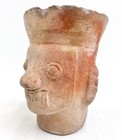 Pre Columbian Earthenware Diety Effigy Cupador Vessel Mayan