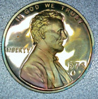 1974 S Rainbow Toned Lincoln Memorial Proof Penny
