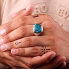 Blue Copper Turquoise Men s Ring  925 Sterling Silver Ring Handmade Signet Ring