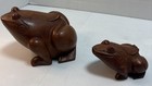 Vintage Hand Carved Wooden Frog Trinket Boxes Set Of 2 Hinged Lids Folk Art