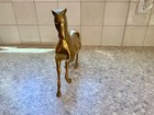 Vintage Brass Horse Figurine Polished Gold Finish Dynamic Pose 14x11