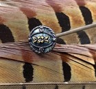 Antique Victorian Diminutive Metal Button Silk Fabric Inlay Applied Flower Shank