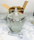 Vtg Anchor Hocking Wexford Ice Bucket Cut Glass Chrome Handle Tongs 1960   s New