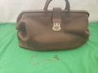 Antique Leather Cow Hide Doctor Medical Locking Bag Latch Brown With Key Vintage