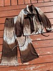 Vintage 70s Mod Brown Ombr   Abstract Pussybow Wide Leg Pants Set