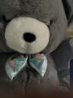 Vintage Dandee Teddy Precious Plush Gray Bear Blue Satin Bow-ears-paws 26 