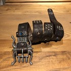 Rrl Double Rl Vintage Studded Leather Belt With Ornate Silver Buckle Size 30-34