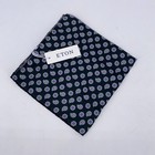 Eton Pocket Square Mens Black Gray Quadrant Micro Paisley Silk Reversible Nwt