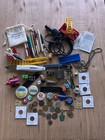 Gramps Vintage Junk Drawer Lot Toy Coin Pen Pinback Tool Charger Joker Dice Fob