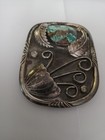   Vintage Hand Made Sterling Silver Turquoise Belt Buckle
