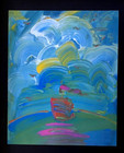 Peter Max   Ship On The Ocean Vintage Print Signed   Framed Large 16x12in  Gold 