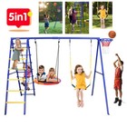 Metal Playground Swing Set Outdoor Kids Backyard Play W  2 Swing Seats  Ladder