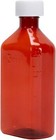 Plastic Amber Oval Liquid Medicine Bottles  8oz  Child Resistant Cap  5 Count