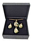 Womens Green Jewelry 4 Piece Set Necklace Earrings Ring Boxed Bridal Gift