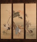 Japanese Hanging Scroll Hand Painted Kakejiku 3pc By Yokoyama Seiki Late Edo Era