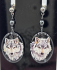 Handmade Grey Wolf Original Art Hanging Post Earrings